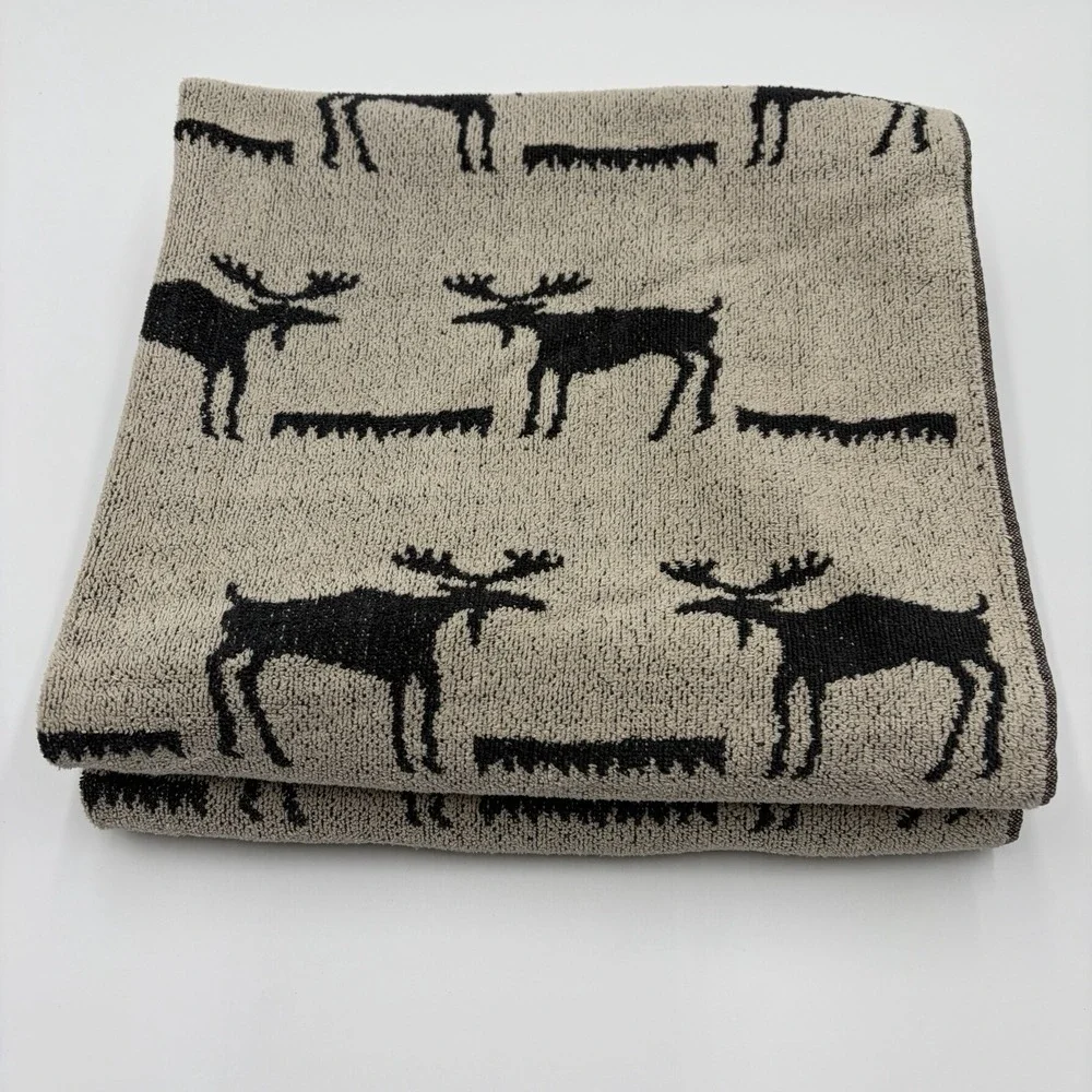 Vtg 90s Kimlor Mills Moose Bath Towel Set 2 Cotton Portugal Cabin Lodge Rustic